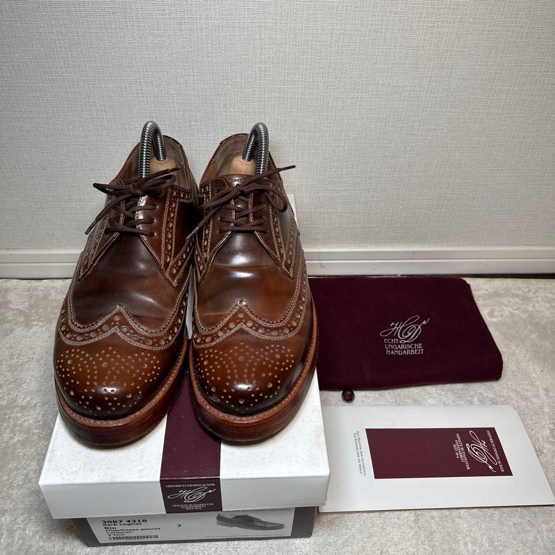 美品　ハインリッヒディンケラッカー　革靴　ウィングチップ　コードバン　7 25