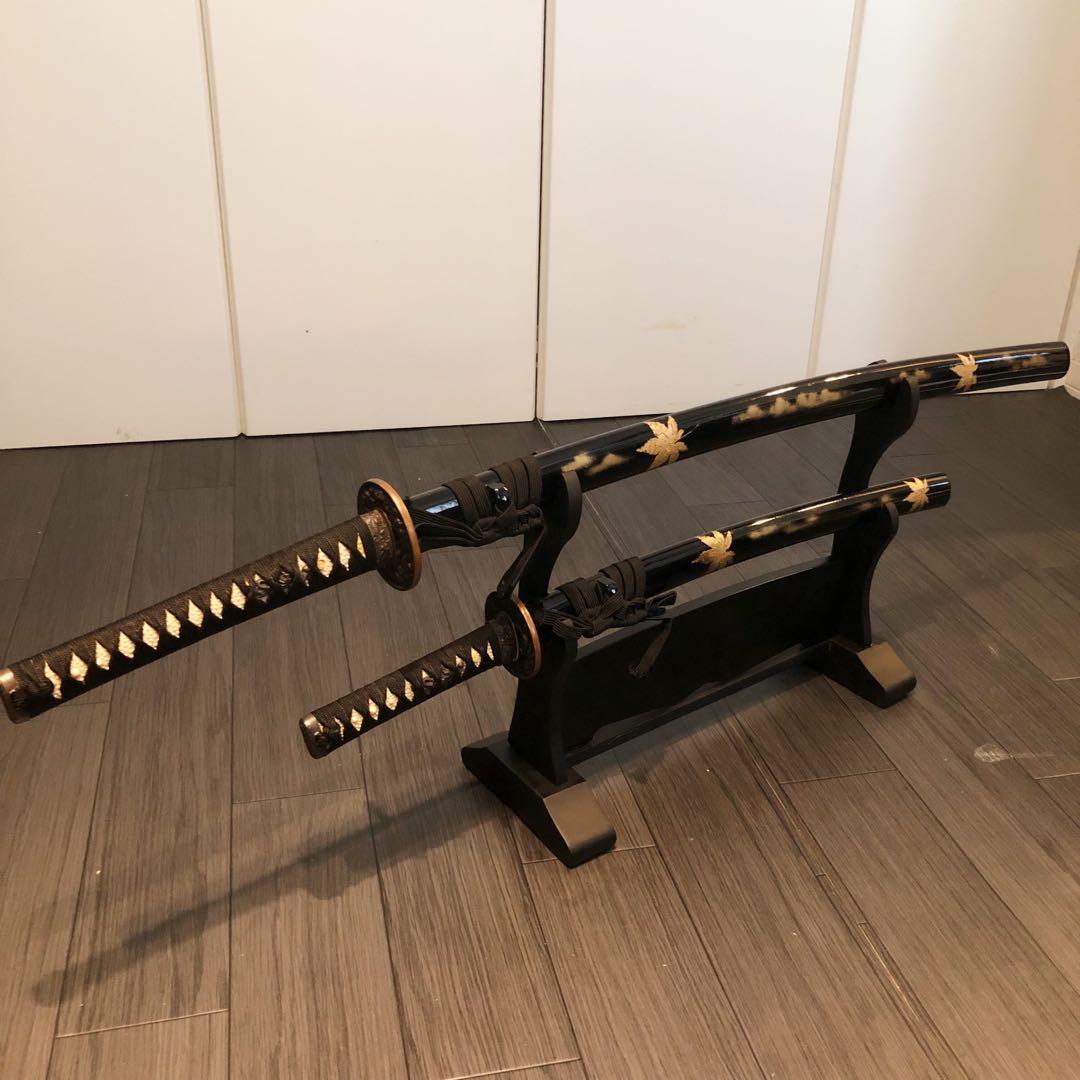 高級模造刀　高級居合刀　 土佐美術刀剣　大小セット　本研波刃　紅葉柄