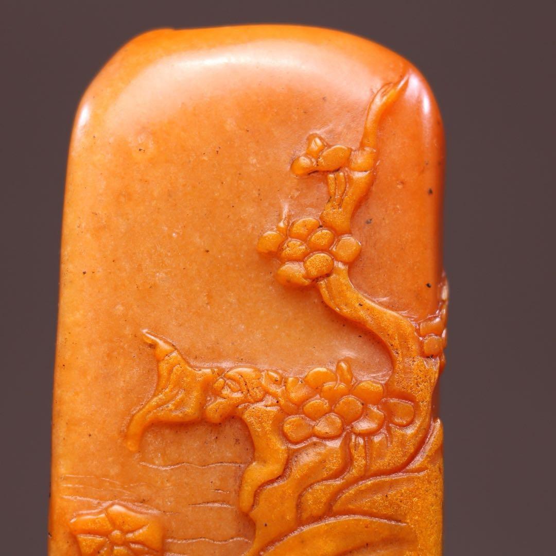 【逸品】　文房具旧蔵　印鑑田黄石 アンティーク　仙人指路　瑞獣祥雲 手彫り