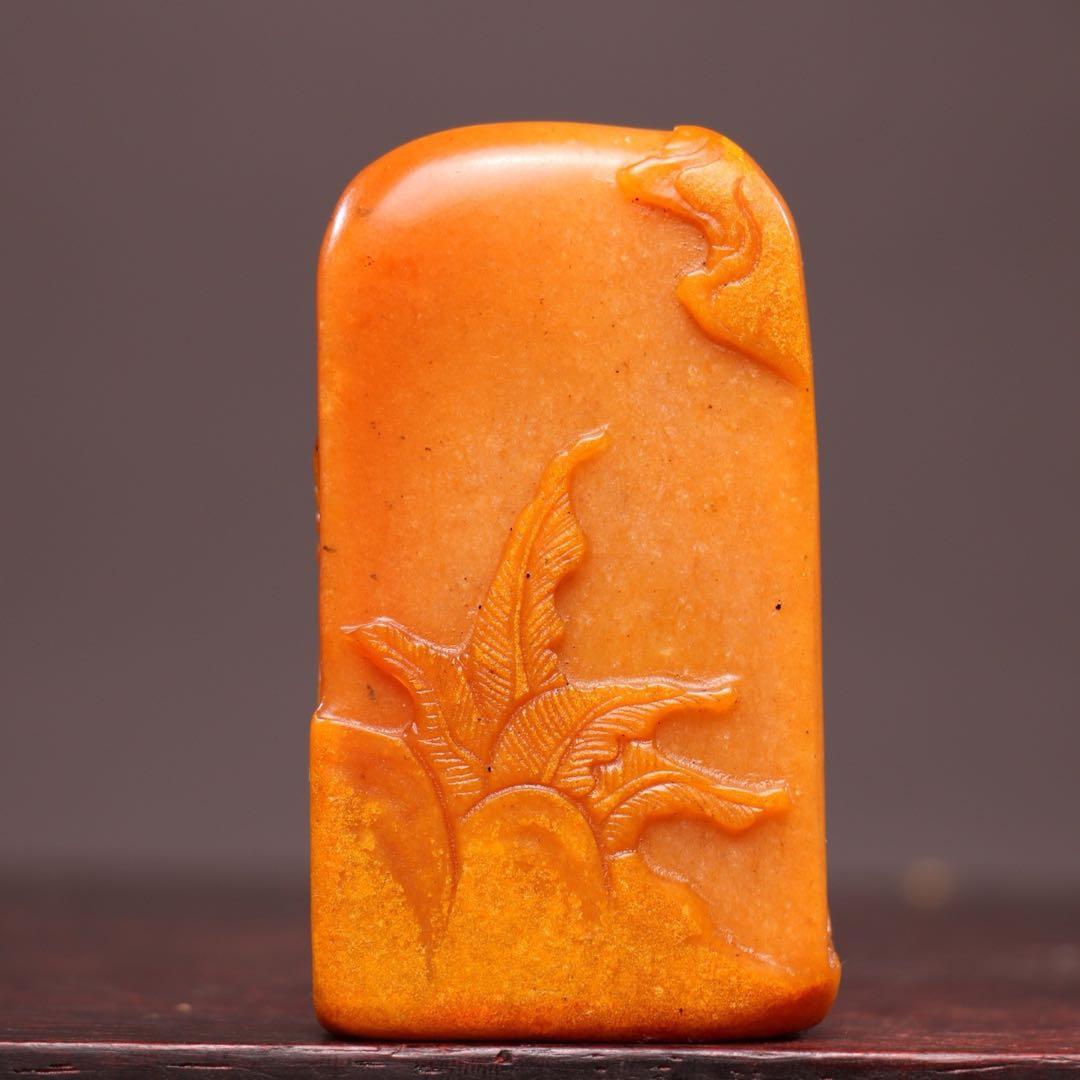 【逸品】　文房具旧蔵　印鑑田黄石 アンティーク　仙人指路　瑞獣祥雲 手彫り