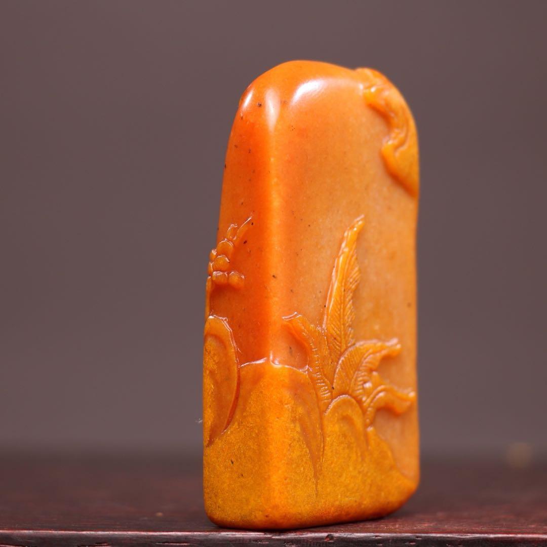 【逸品】　文房具旧蔵　印鑑田黄石 アンティーク　仙人指路　瑞獣祥雲 手彫り