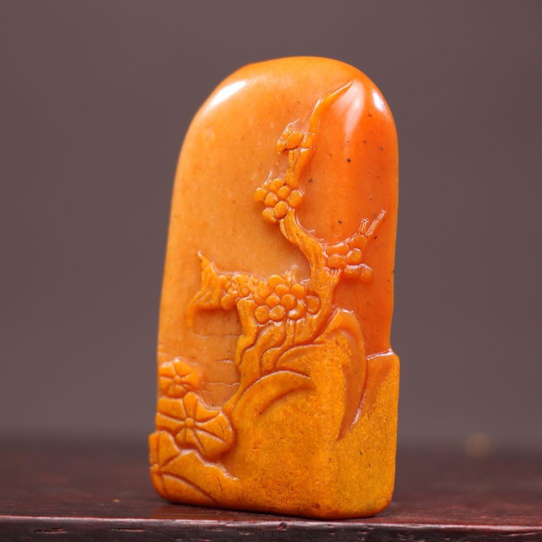 【逸品】　文房具旧蔵　印鑑田黄石 アンティーク　仙人指路　瑞獣祥雲 手彫り