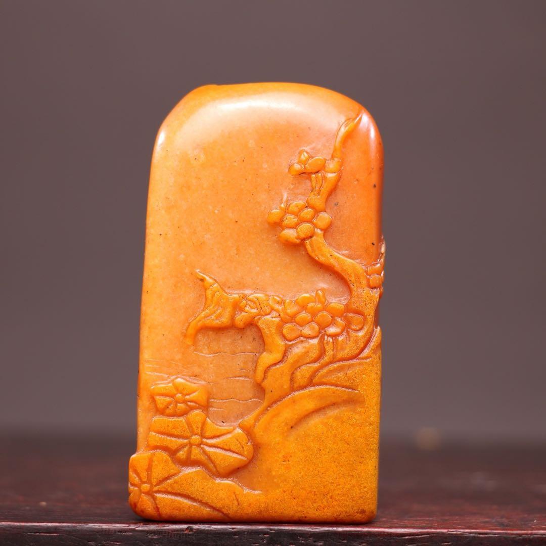 【逸品】　文房具旧蔵　印鑑田黄石 アンティーク　仙人指路　瑞獣祥雲 手彫り