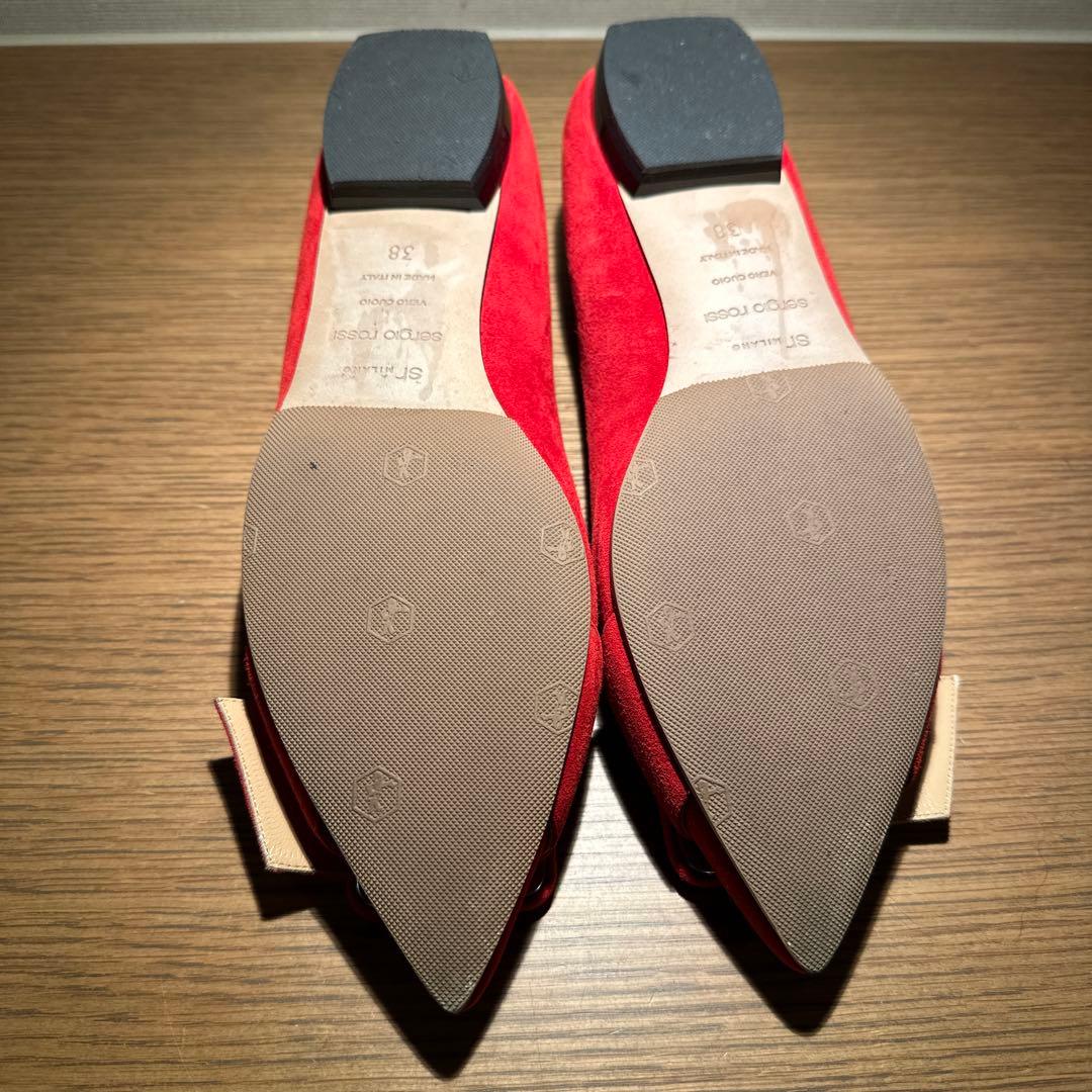 さな❣️セルジオロッシ 赤 スエード ポインテッドトゥ フラットシューズ