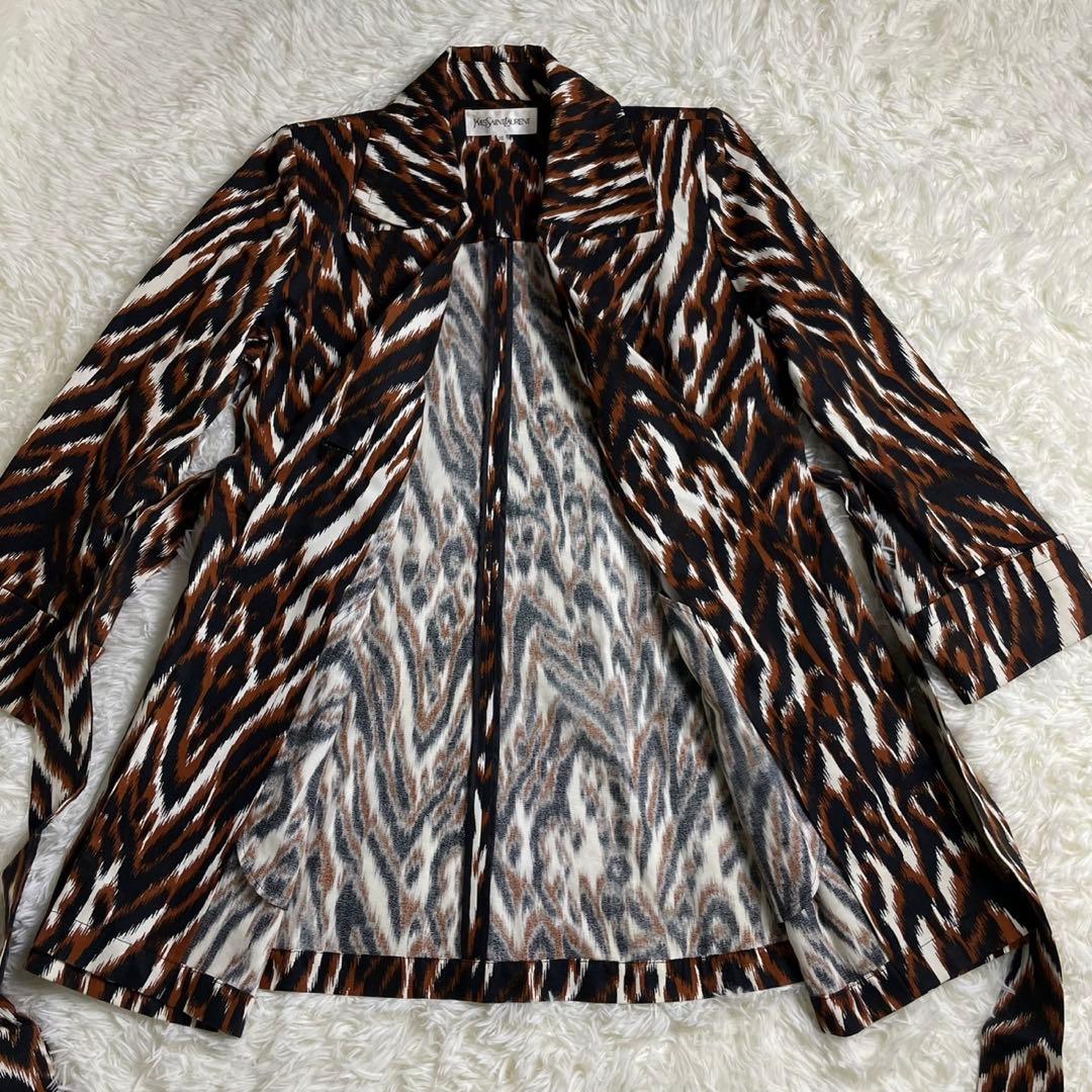 イヴ・サンローラン ベルテッド コートジャケット 総柄 カシュクール風