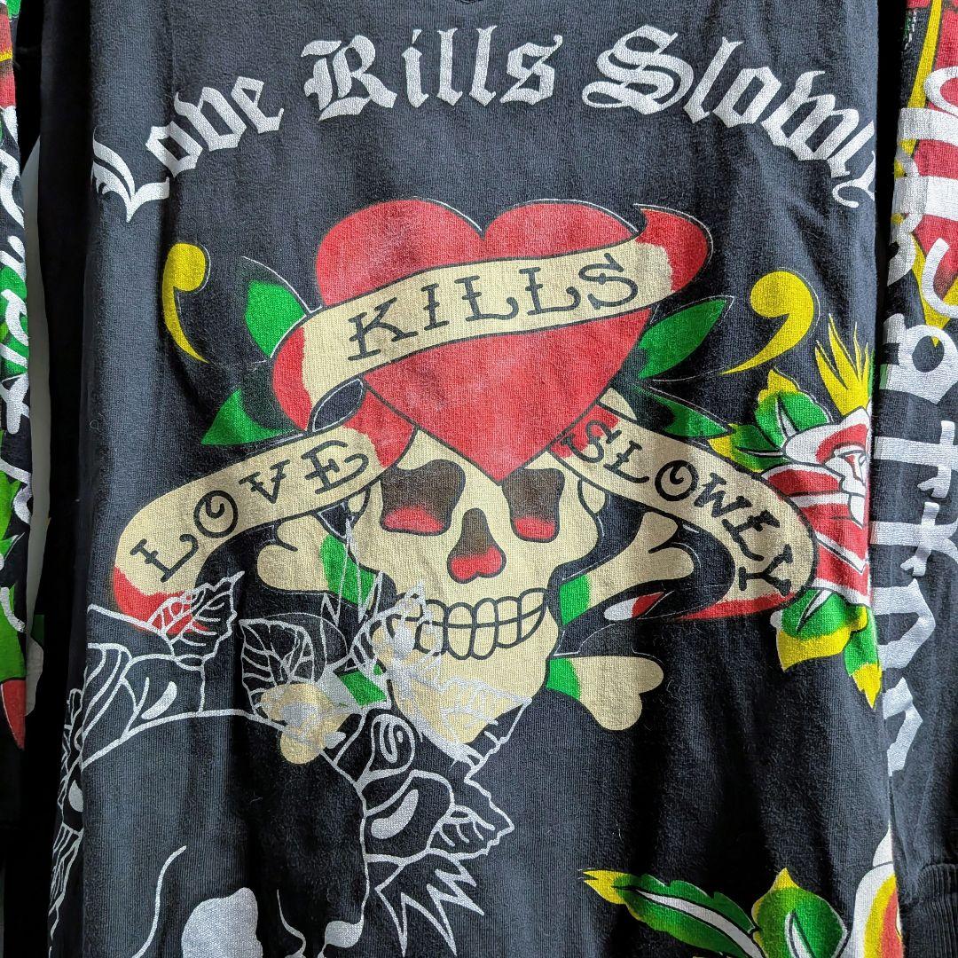 Ed Hardy エドハーディー 薔薇とスカル柄 ロングTシャツ 長袖 y2k