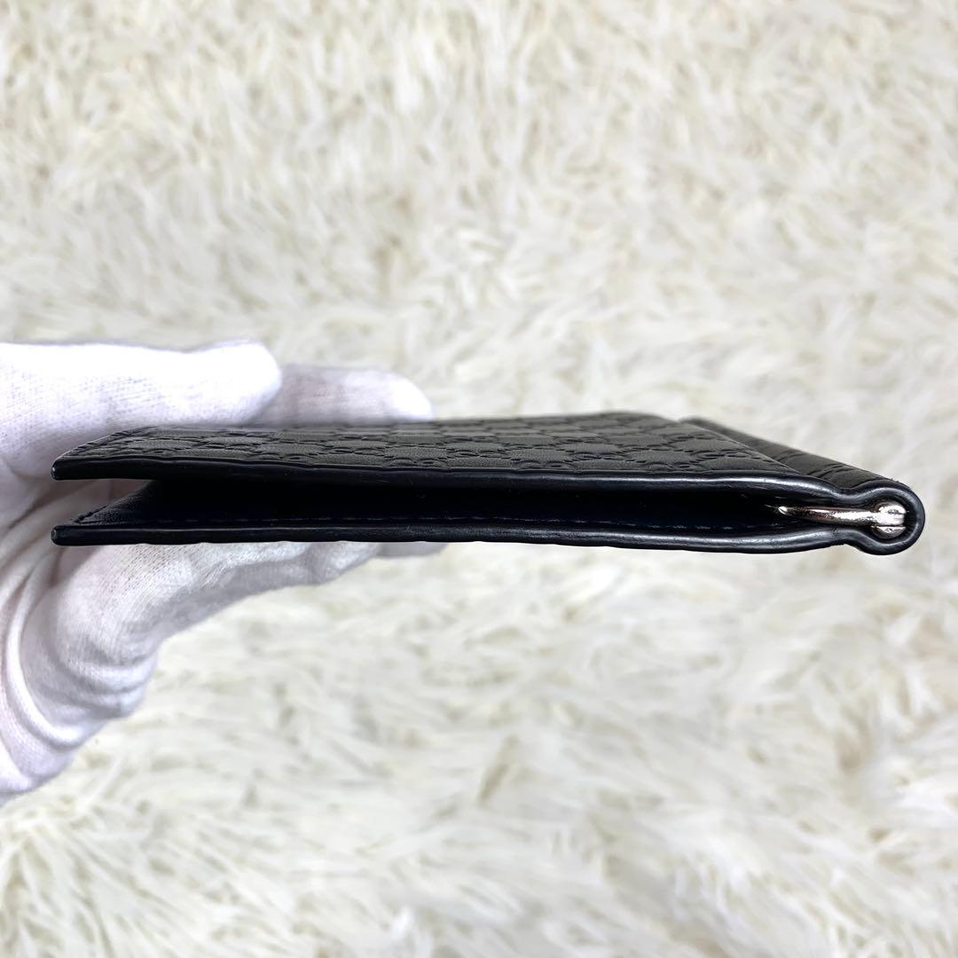 美品ꕥグッチ 折り財布 マネークリップ GG マイクロシマ レザー ネイビー