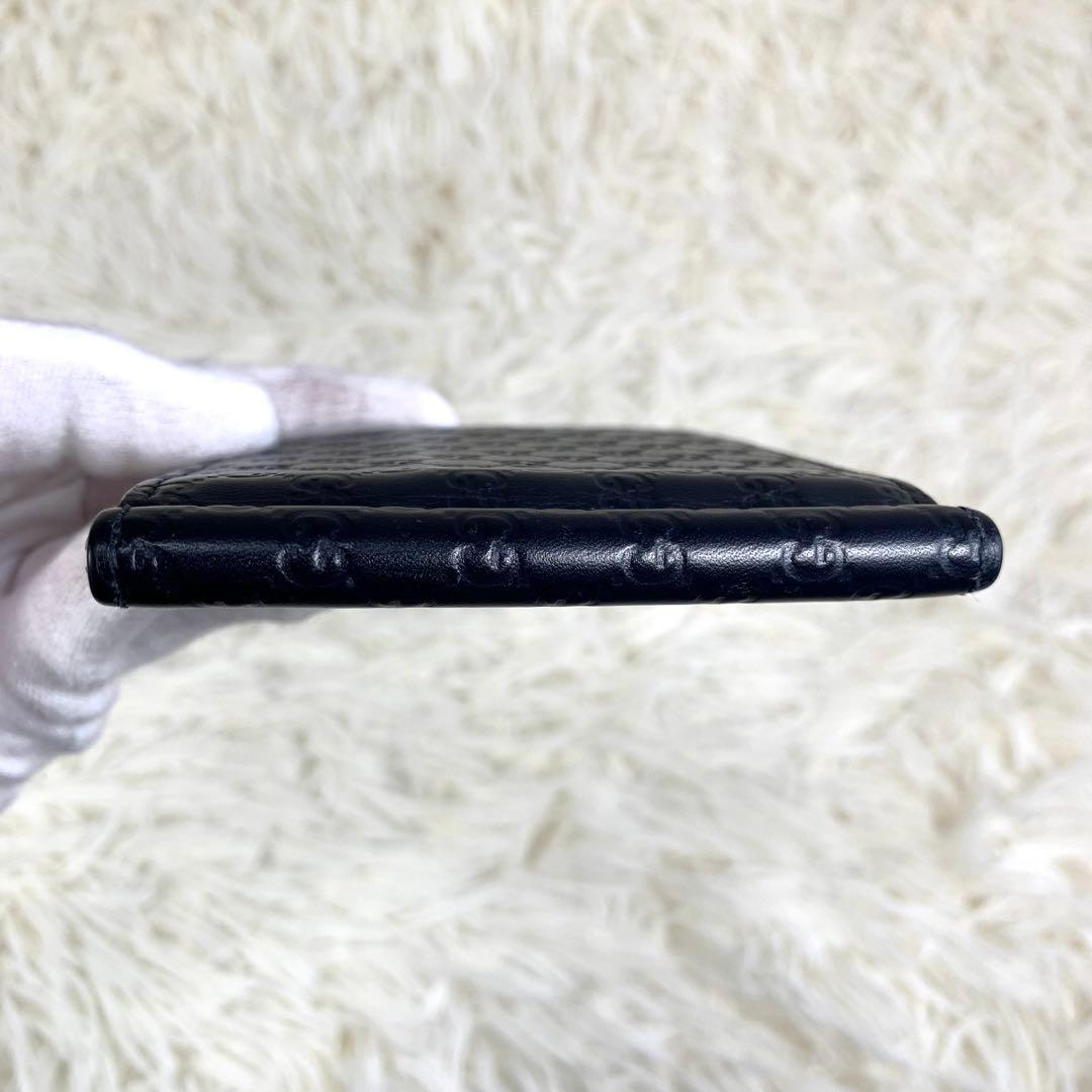 美品ꕥグッチ 折り財布 マネークリップ GG マイクロシマ レザー ネイビー