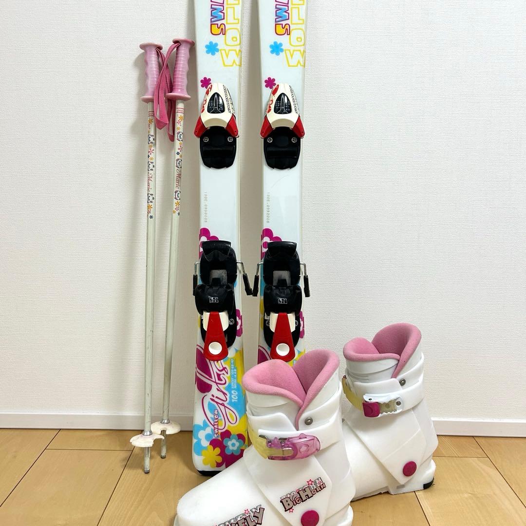 ❁⃘女の子❁⃘スキー板　ブーツ3点セット　100cm SWALLOW Salomon