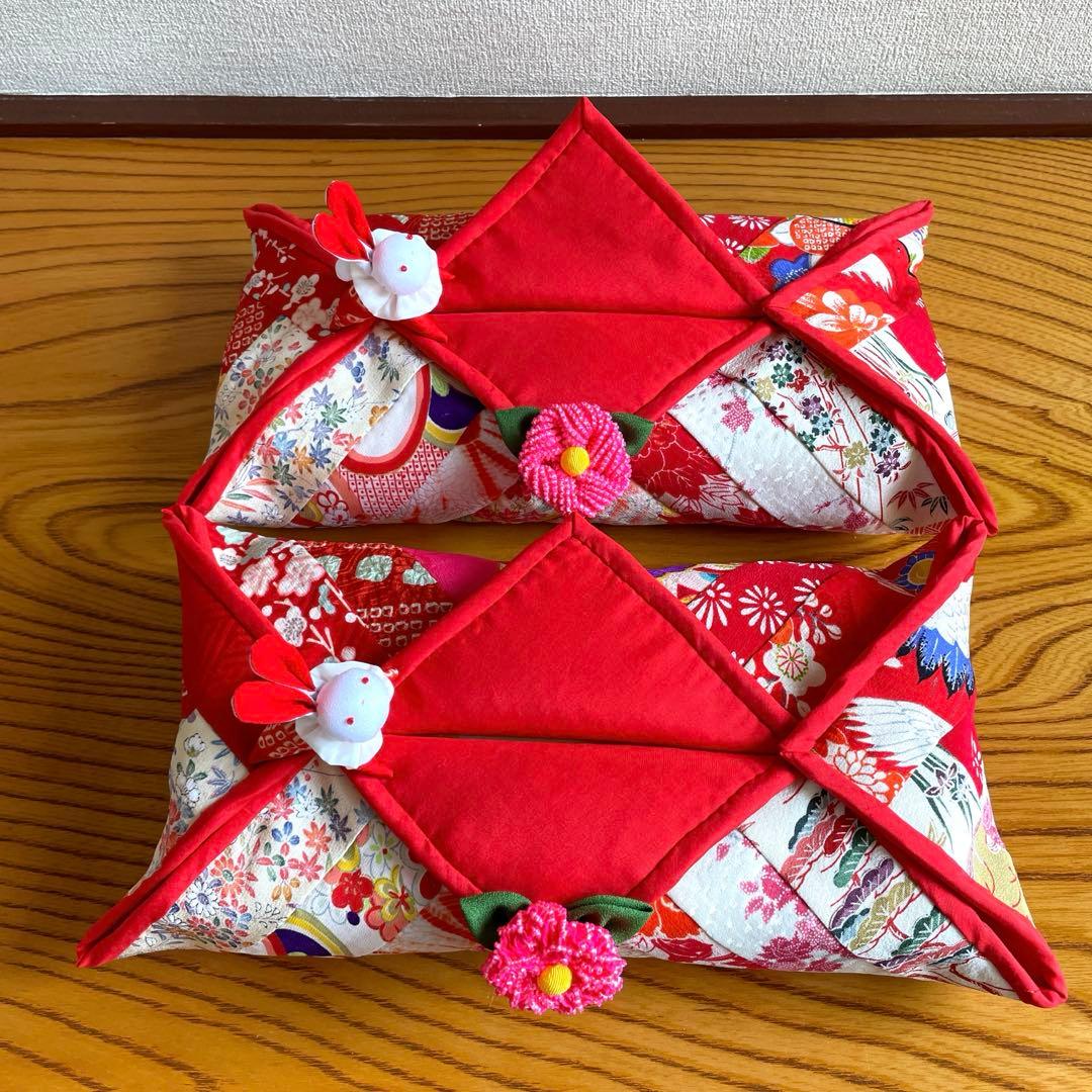 159 マチャケ　ちりめん細工　吊るし飾り　ティッシュカバー　古布