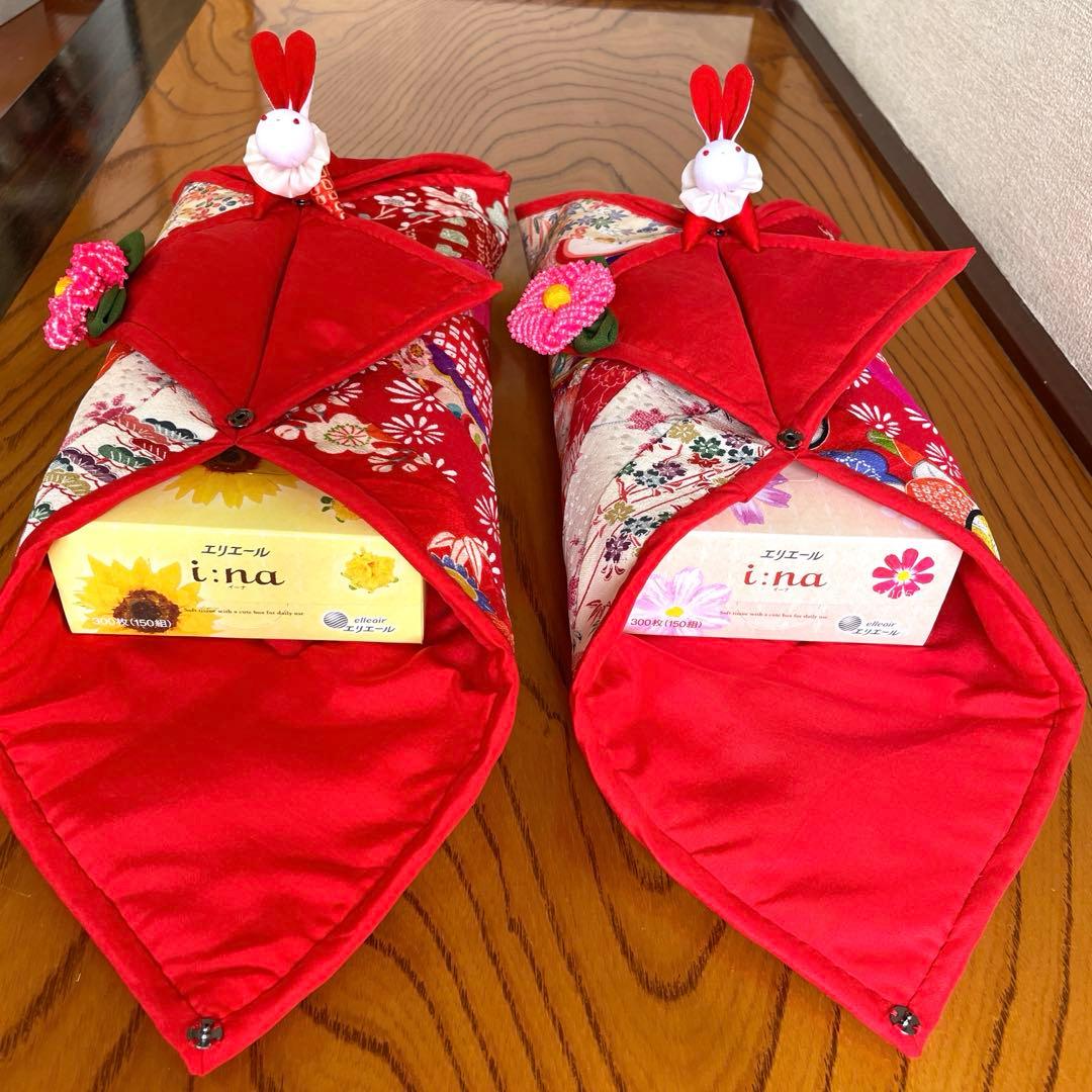 159 マチャケ　ちりめん細工　吊るし飾り　ティッシュカバー　古布