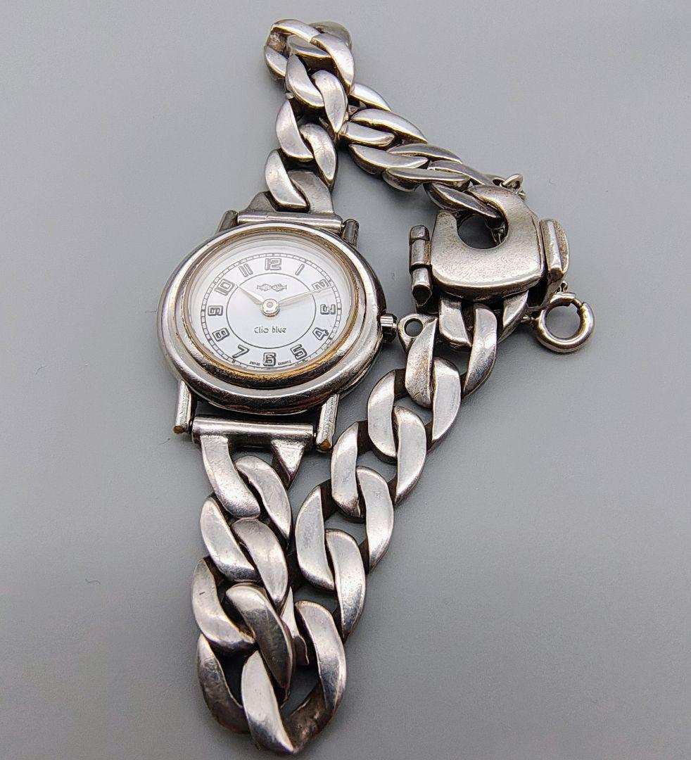 Clio blue 銀製 ブレスレット腕時計 925刻印 不動