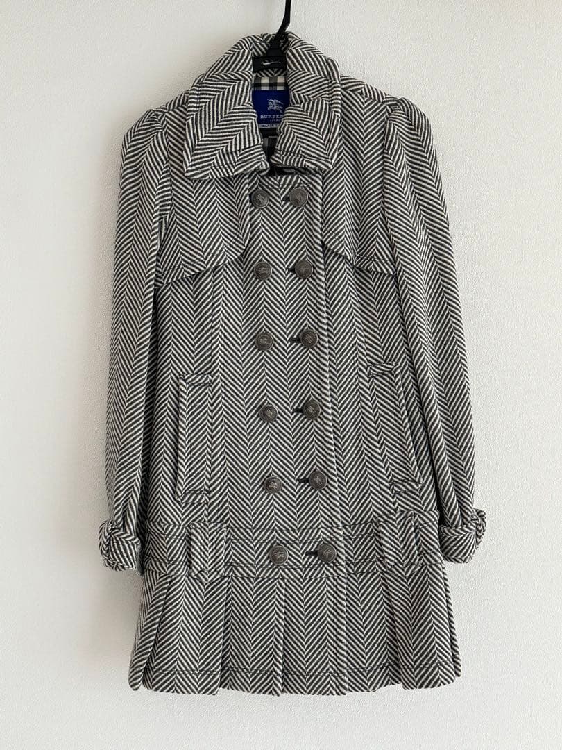 バーバリーブルーレーベル　ヘリンボーン柄　プリーツ　ロングコート