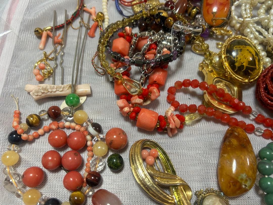 値下げアクセサリー 珊瑚風 翡翠風 パール ネックレス 数珠等 色々 大量セット