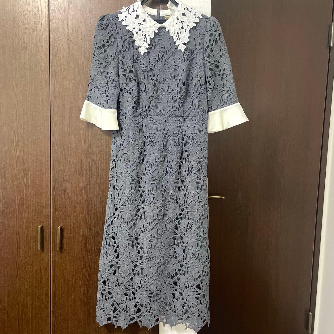 【LEJA】 花柄レース 刺繍 Aライン フレアドレス ワンピース