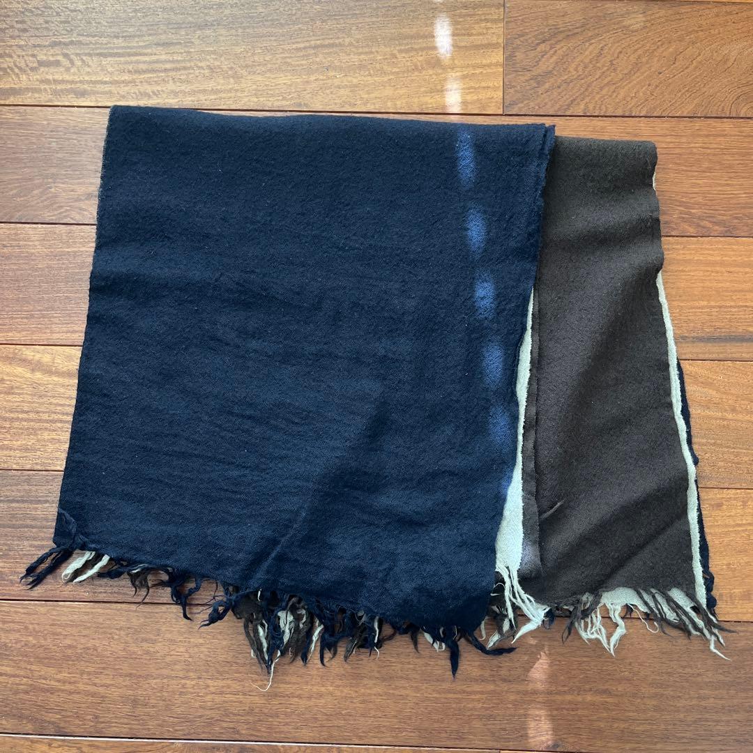 Y's リバーシブル ストール ネイビー ブラウン