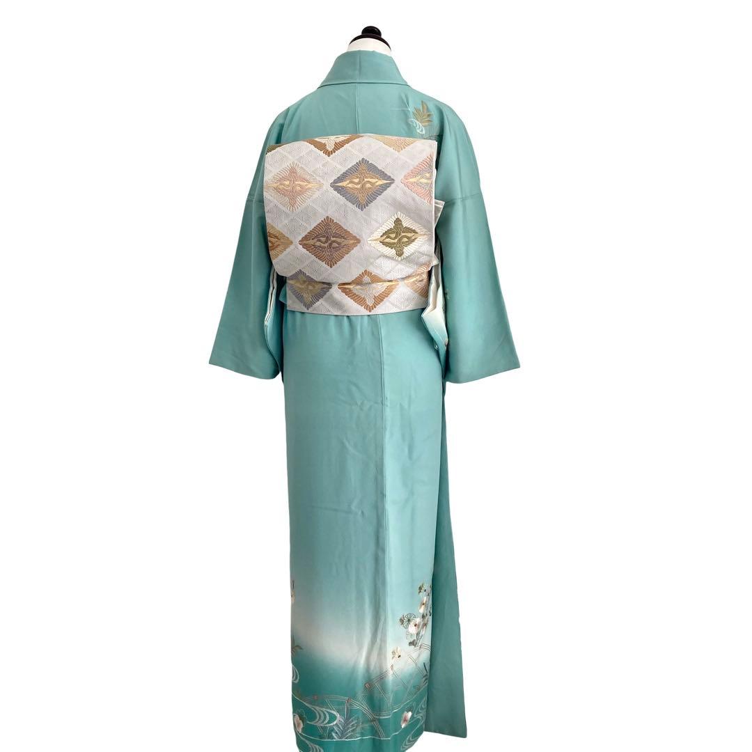 ★淡い水浅葱色　身丈157 刺繍　訪問着　着物　NO44 フルセット可