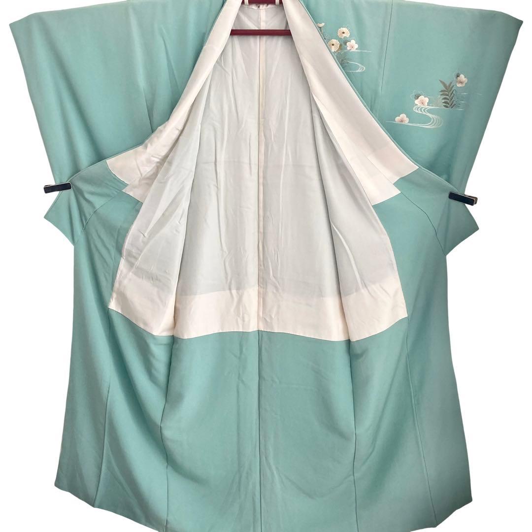 ★淡い水浅葱色　身丈157 刺繍　訪問着　着物　NO44 フルセット可