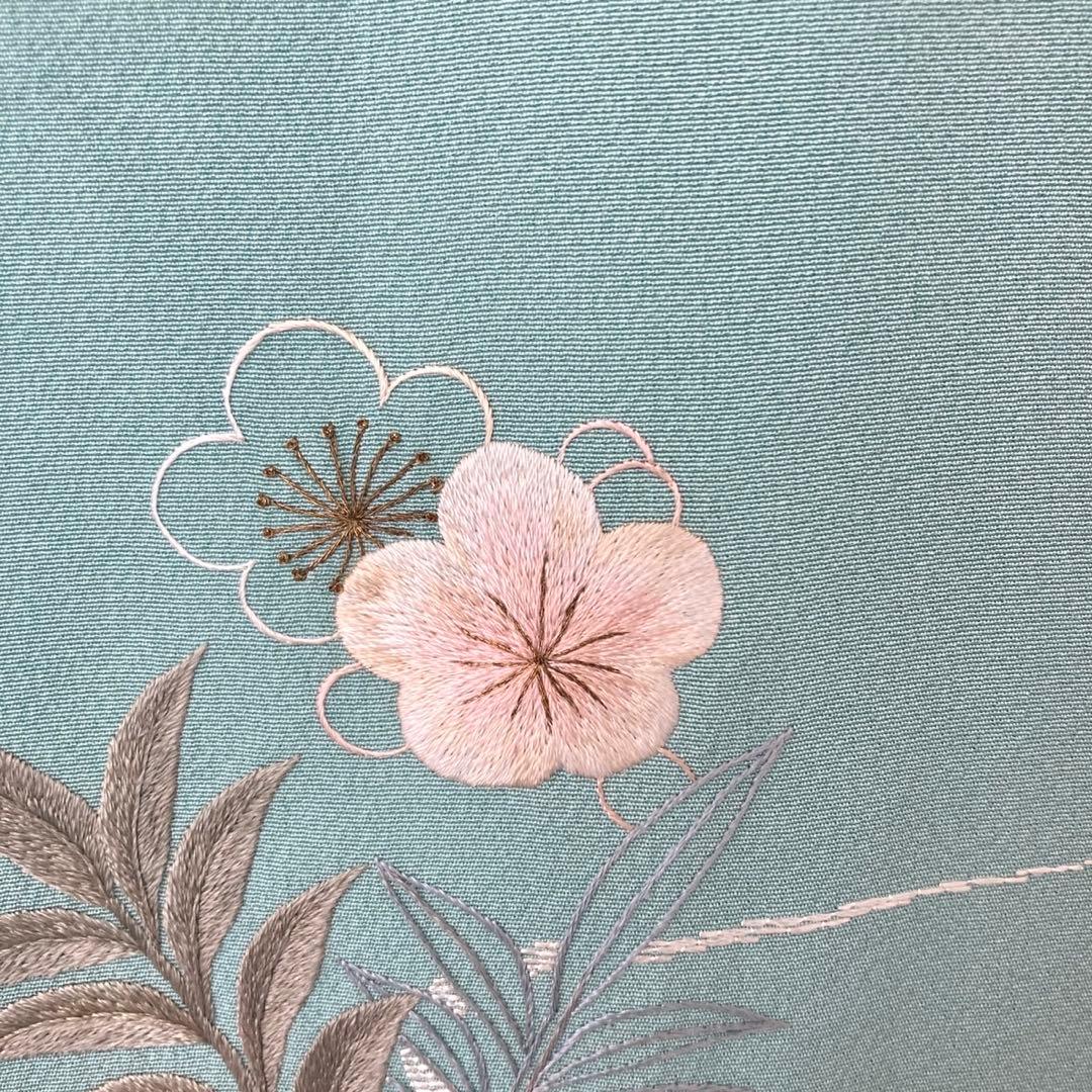 ★淡い水浅葱色　身丈157 刺繍　訪問着　着物　NO44 フルセット可