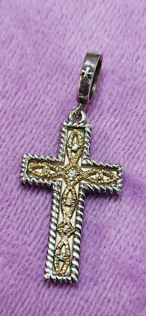 Love&Hate 925シルバーK18ジルコニアクロスペンダント