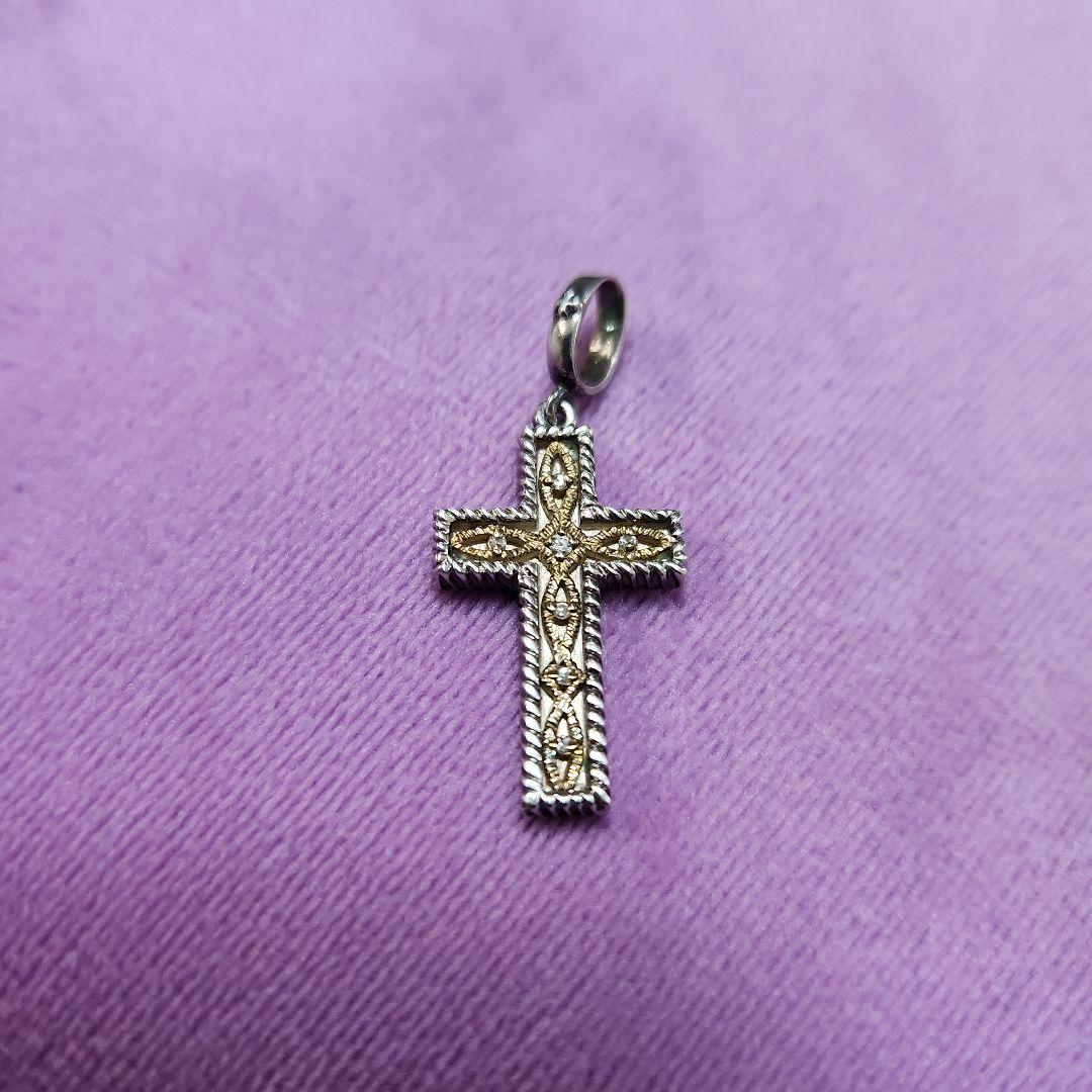 Love&Hate 925シルバーK18ジルコニアクロスペンダント