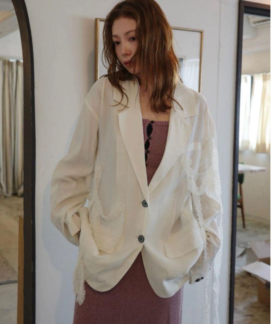 ジャケット・アウター Andequal tulle pattern sheer jacket