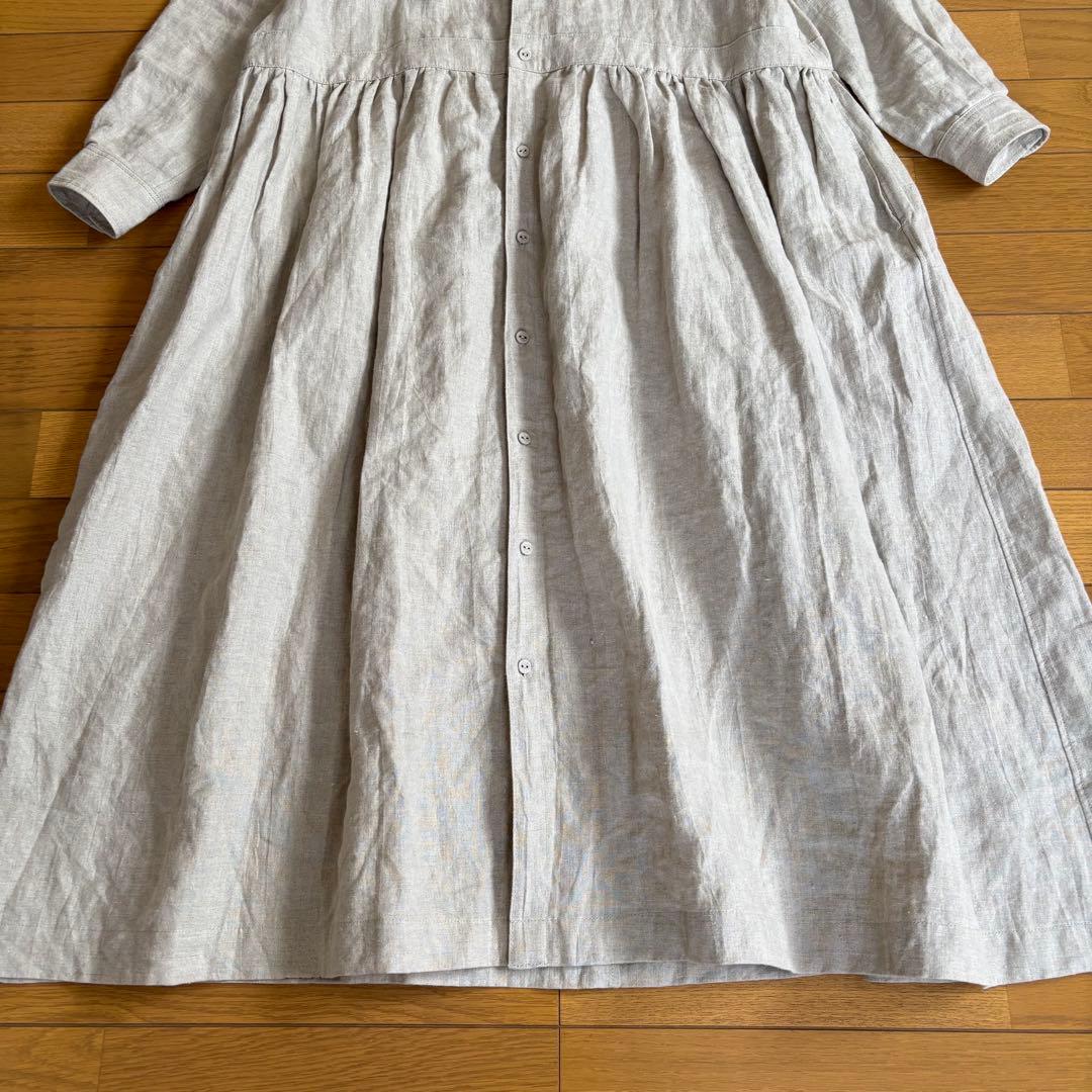 GRANDMA MAMA DAUGHTER スタンドカラーリネンワンピース