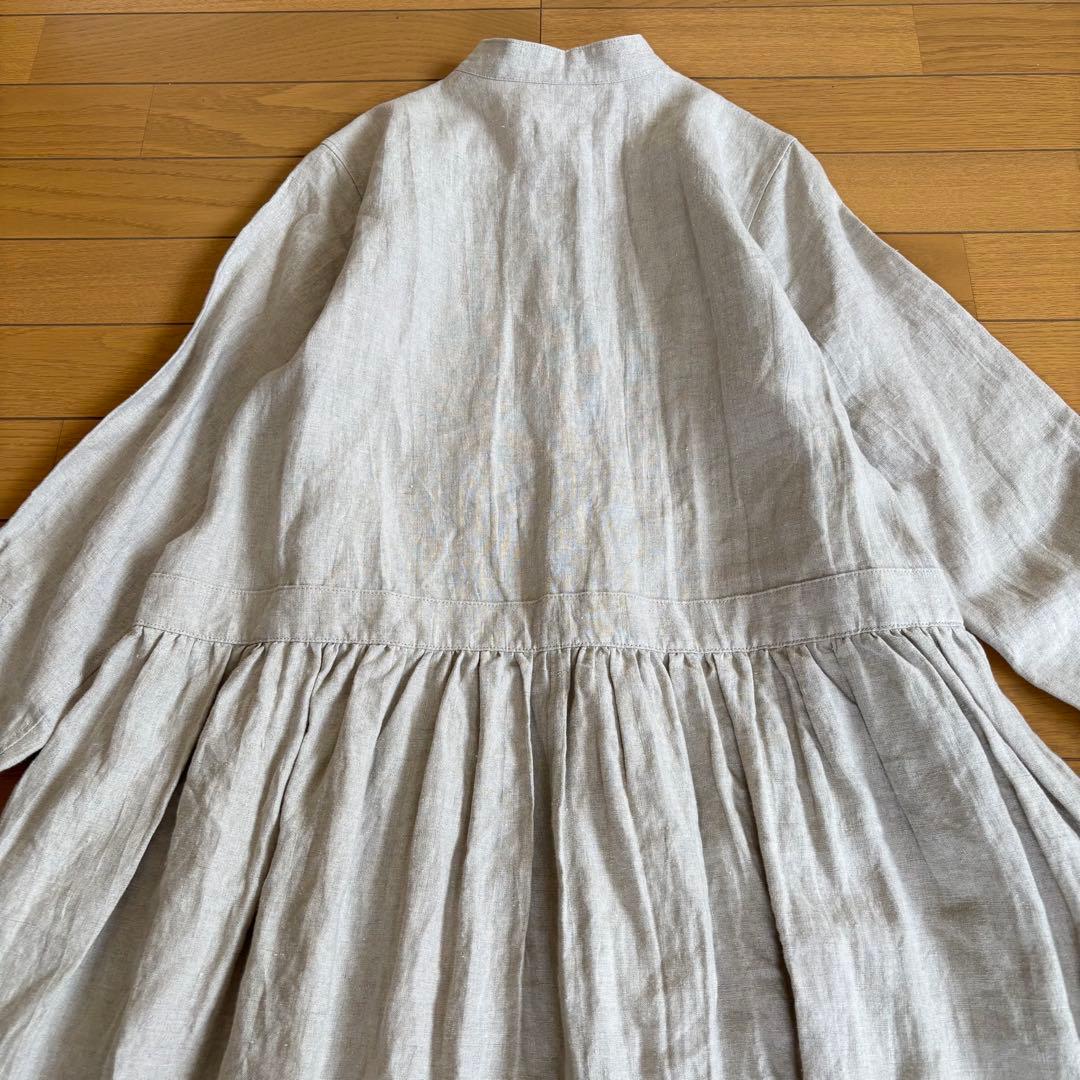 GRANDMA MAMA DAUGHTER スタンドカラーリネンワンピース