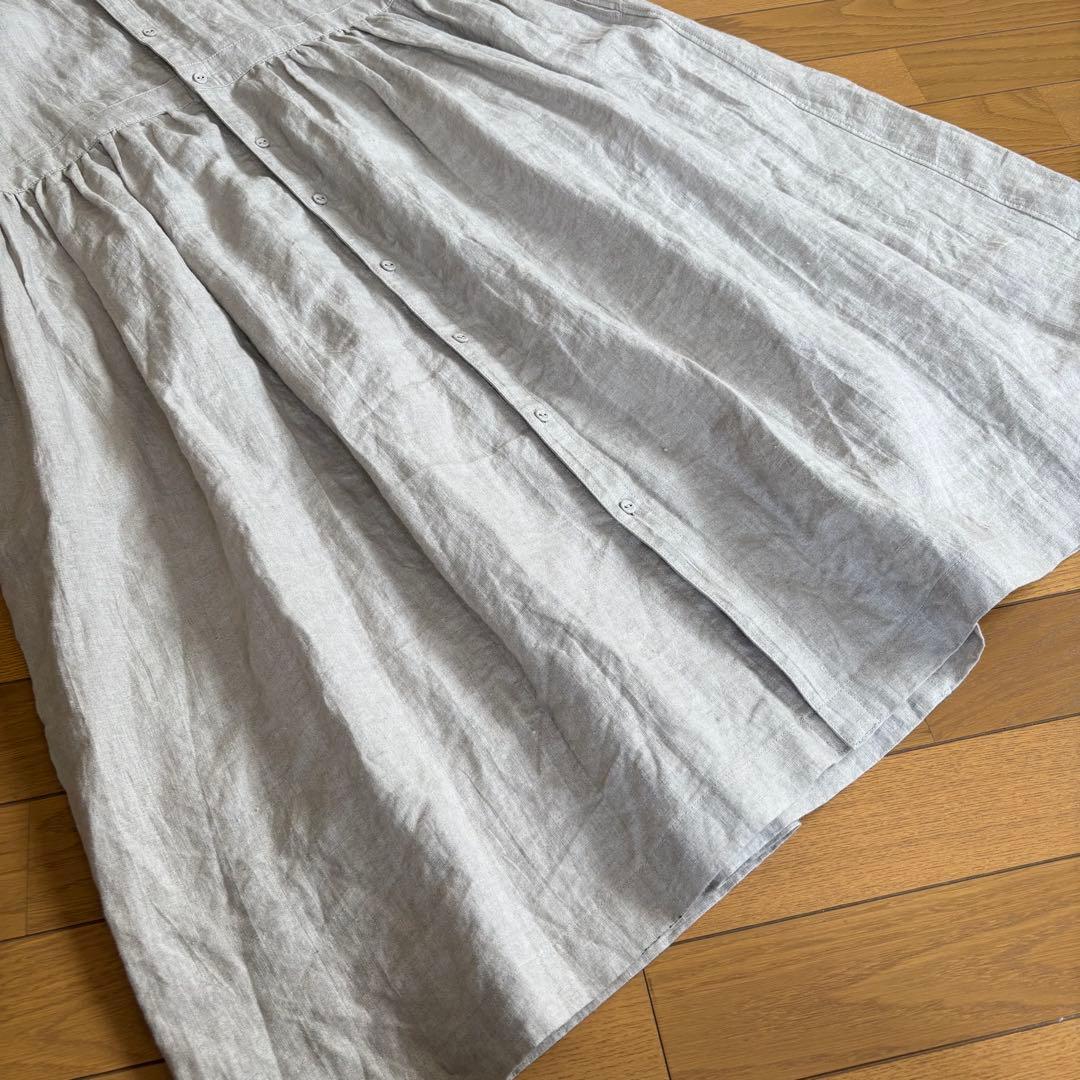 GRANDMA MAMA DAUGHTER スタンドカラーリネンワンピース