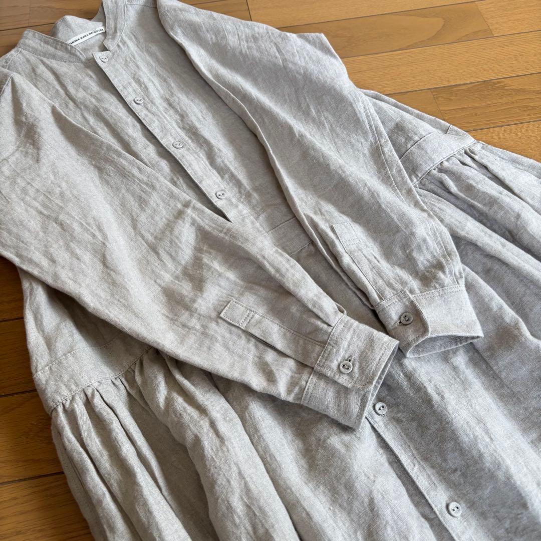 GRANDMA MAMA DAUGHTER スタンドカラーリネンワンピース