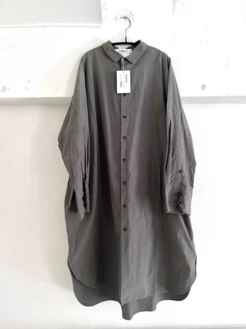 グレー シャツワンピース 長袖 Aライン