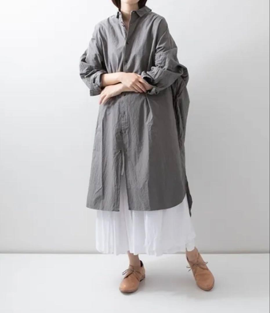 グレー シャツワンピース 長袖 Aライン