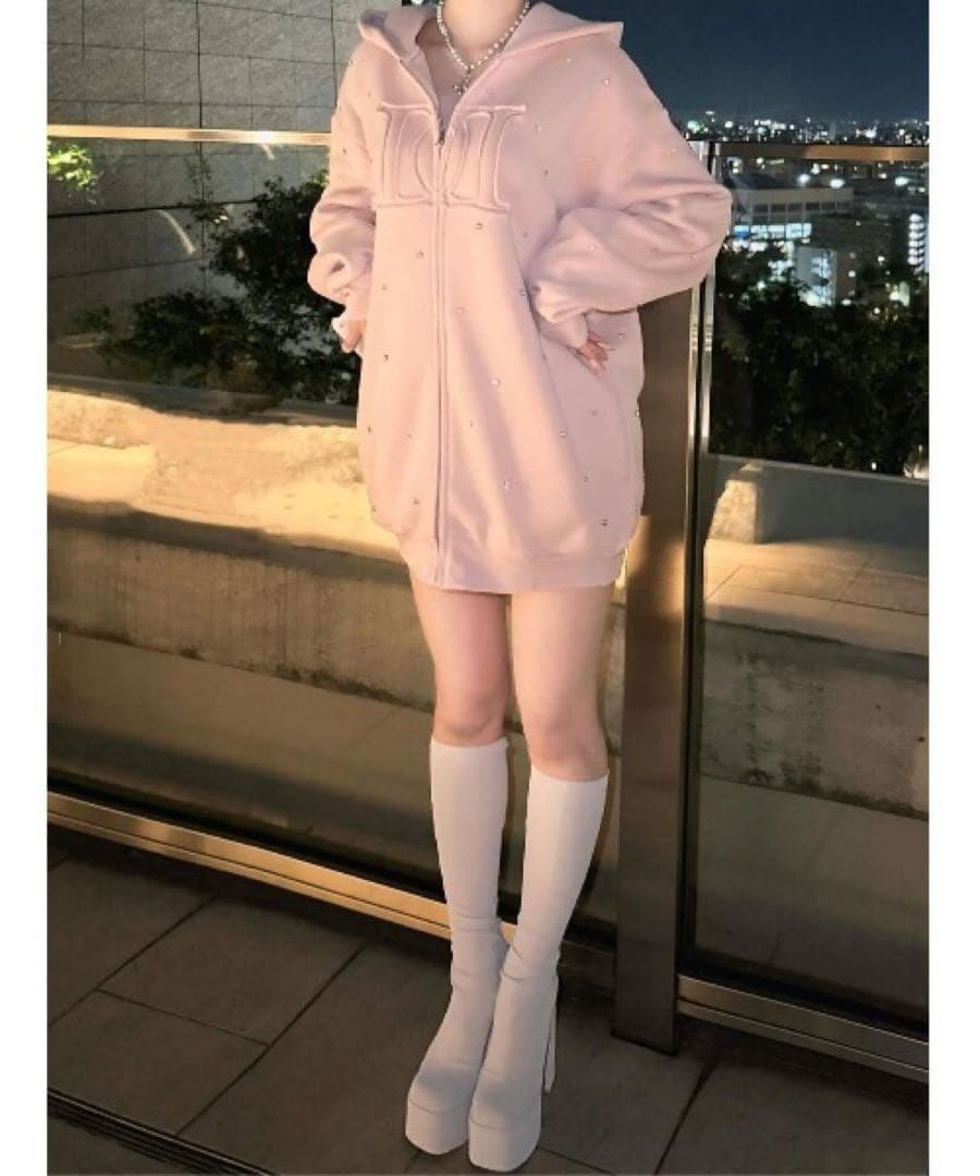 Darich ストーン装飾 ジップアップパーカー ピンク