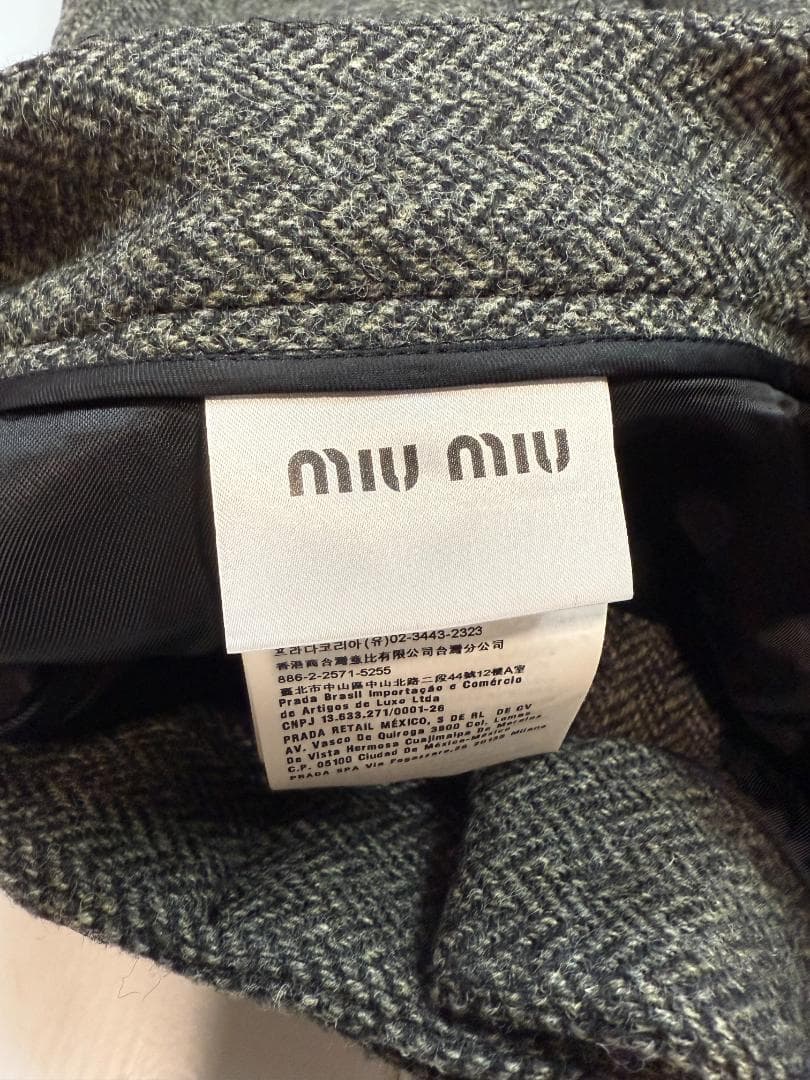 MIU MIU ミュウミュウ ウール混 Aラインスカート ビジュー装飾付 42