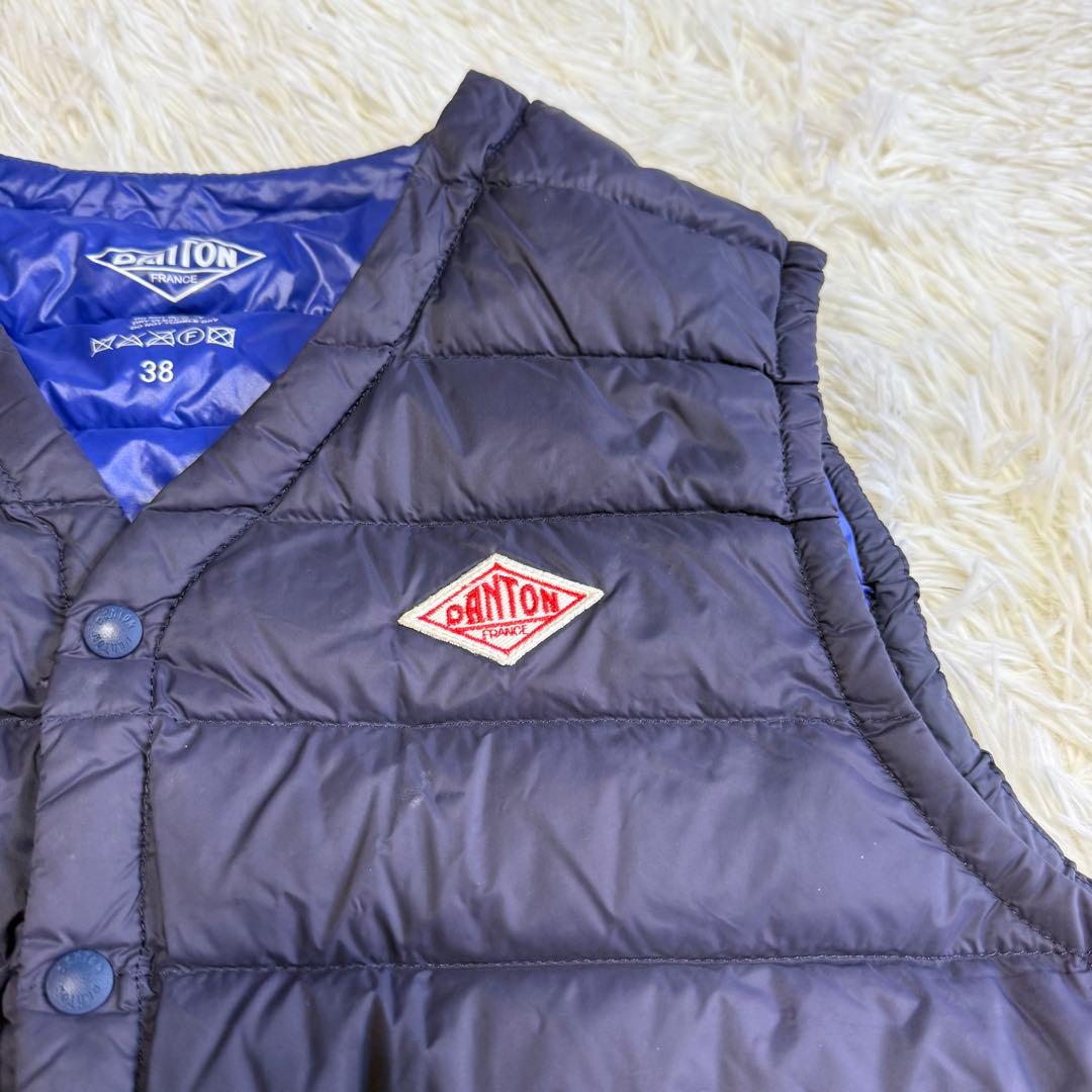 【ダントン】美品 ダウンベスト ネイビー 38サイズ レディース ロゴ
