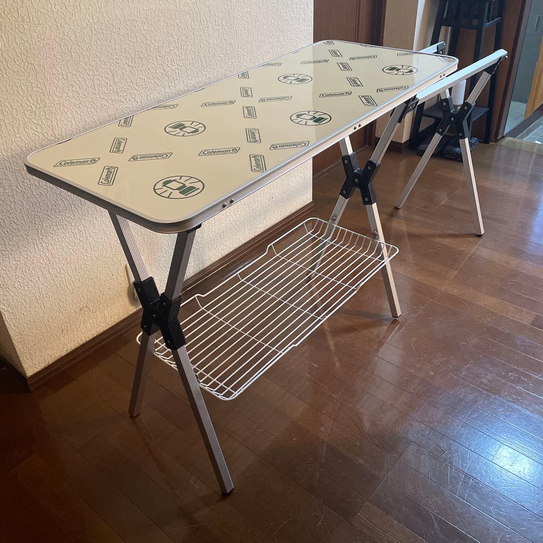 Coleman アルミテーブル 長方形 収納棚付き