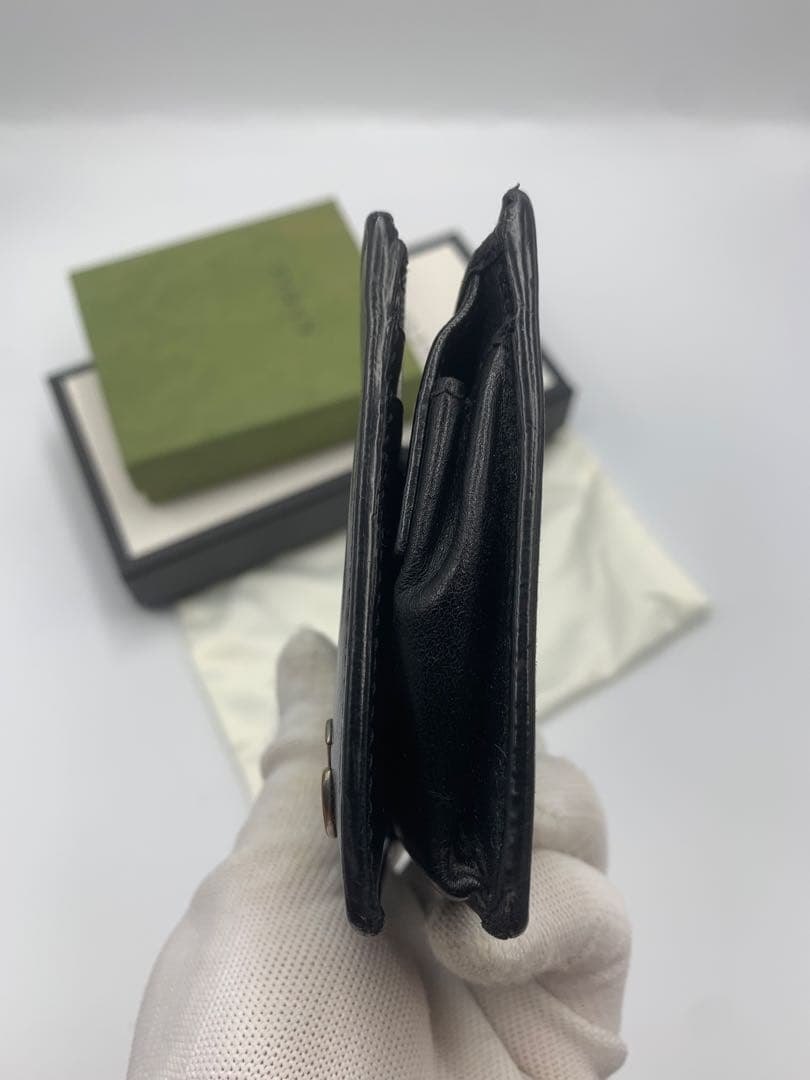 GUCCI✨グッチ 二つ折り財布 ドリアン シマレザー GG柄 ブラック P55