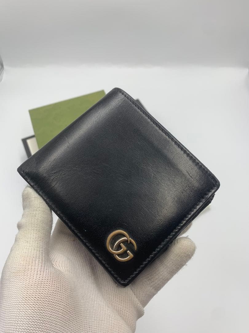 GUCCI✨グッチ 二つ折り財布 ドリアン シマレザー GG柄 ブラック P55