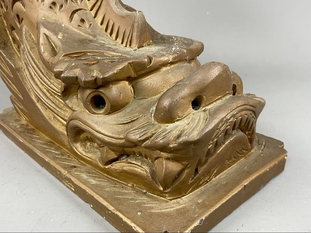 希少 福山城再建記念 金の鯱鉾 備前 置物 金色 福山市 玄関飾り 破れ無し