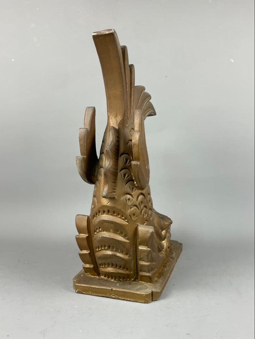 希少 福山城再建記念 金の鯱鉾 備前 置物 金色 福山市 玄関飾り 破れ無し