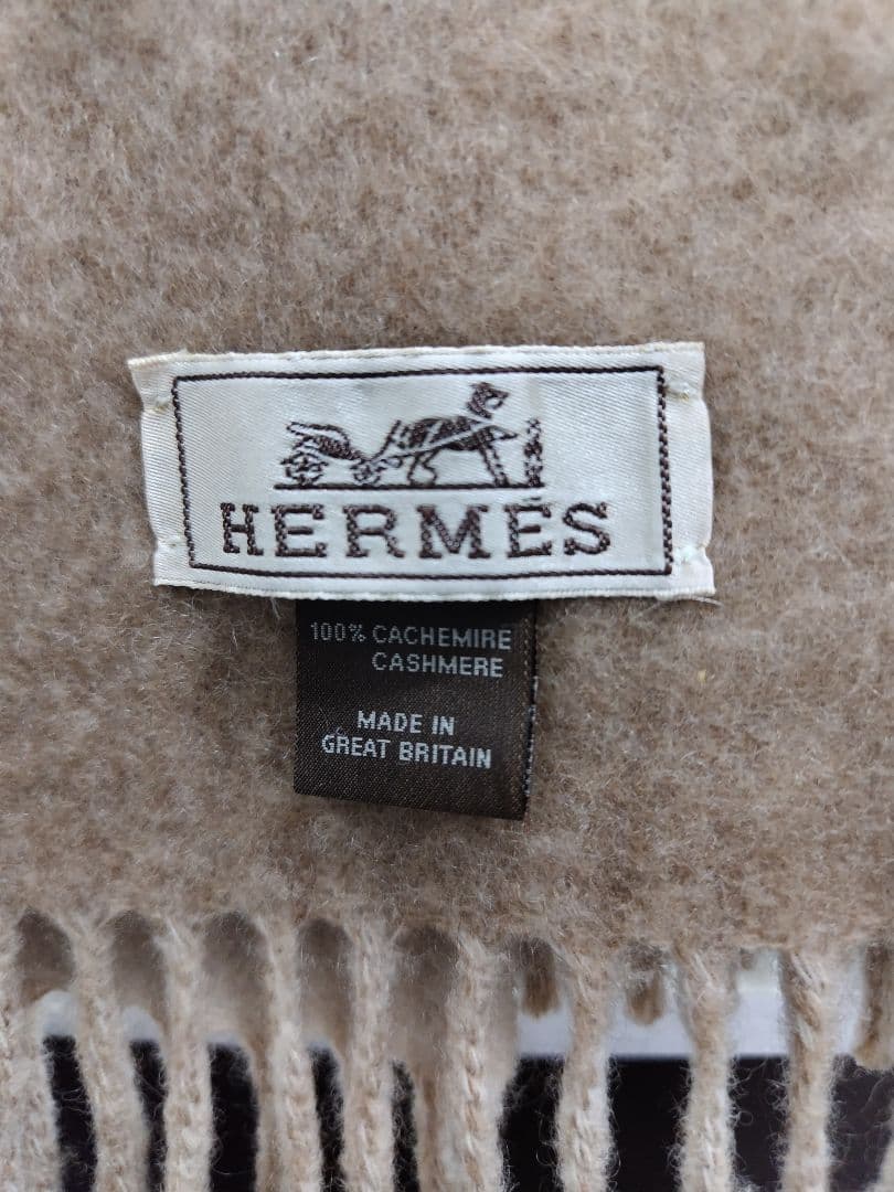 ケ*プ様 HERMES 100%カシミヤ マフラー ベージュ フリンジ付き　エル