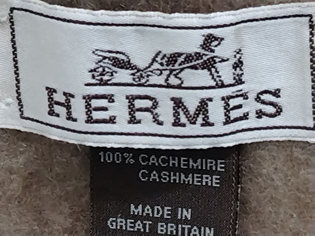 ケ*プ様 HERMES 100%カシミヤ マフラー ベージュ フリンジ付き　エル