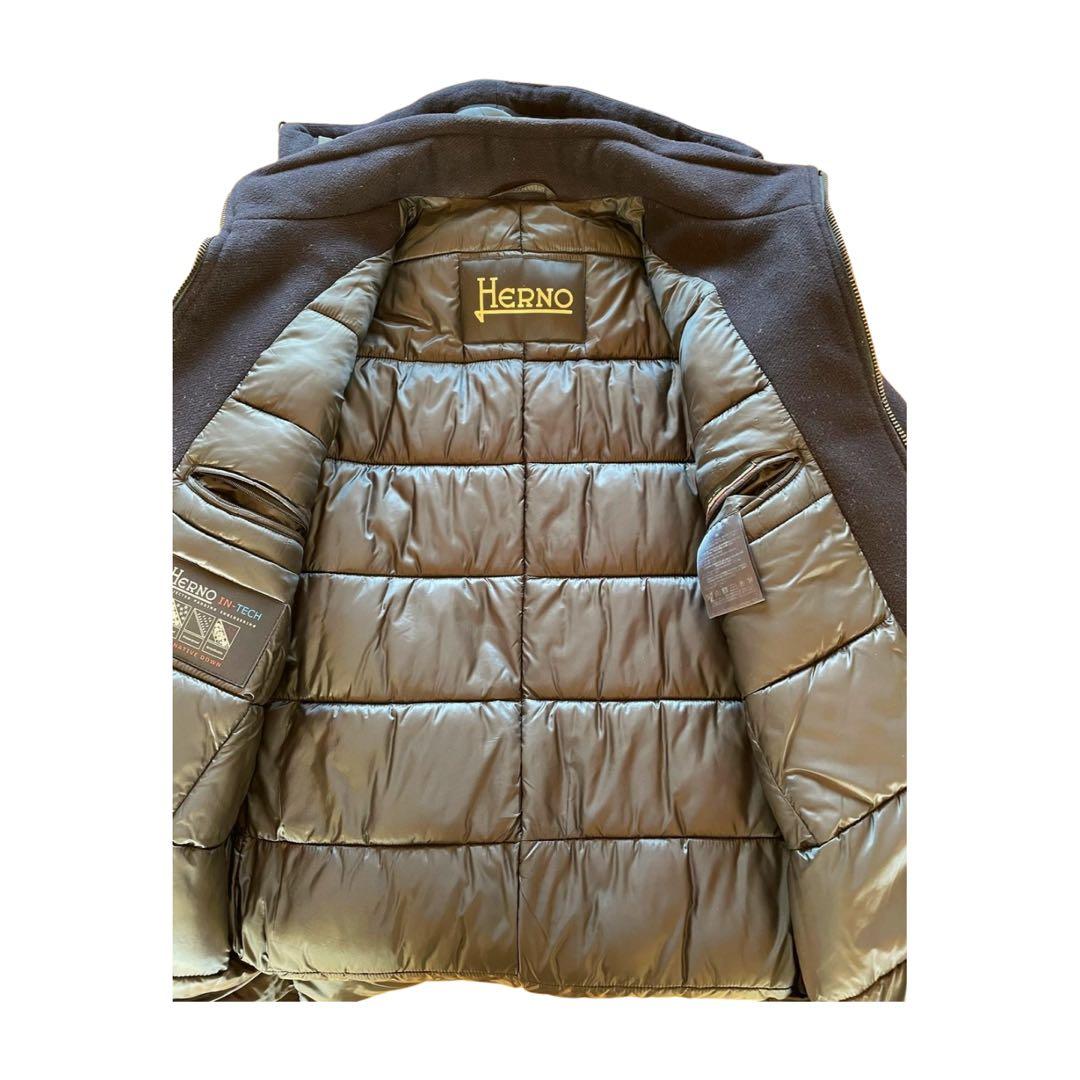 【【HERNO／ヘルノ】ネイビー ウール×ダウン 高級メンズコート（46）