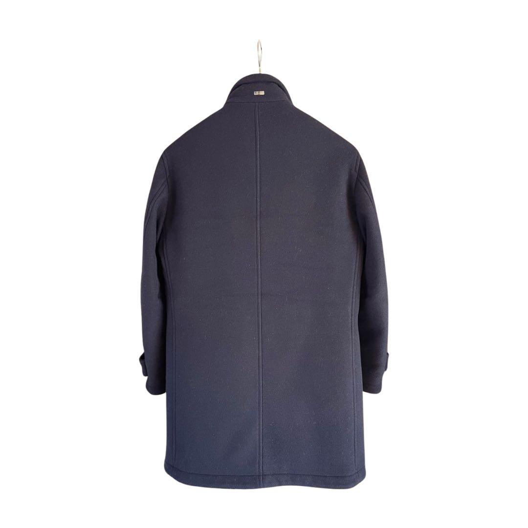 【【HERNO／ヘルノ】ネイビー ウール×ダウン 高級メンズコート（46）