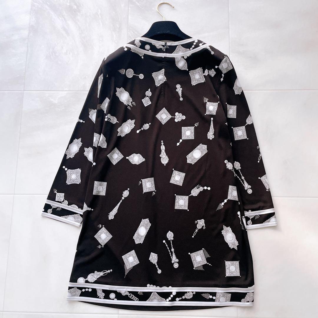 美品✨近年 レオナール モノトーンチュニック カンカン トリム 宝石柄 38