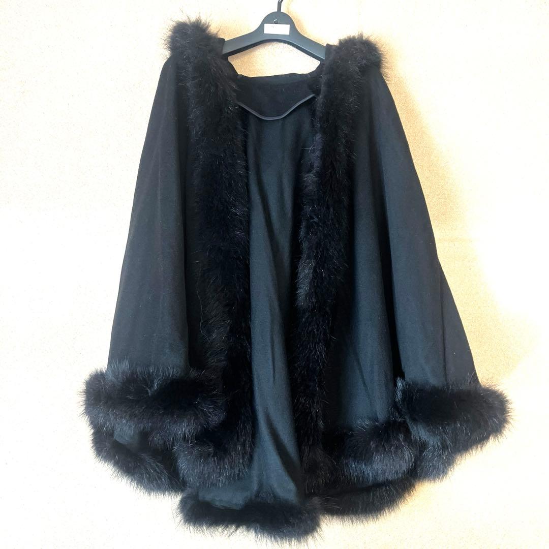 フード付きファーケープコート(ＢＫ)