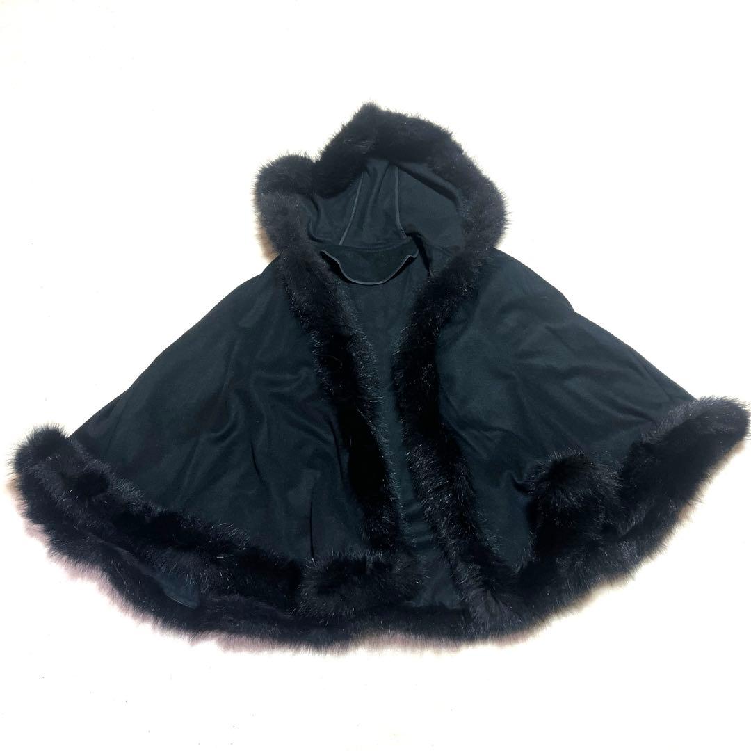フード付きファーケープコート(ＢＫ)