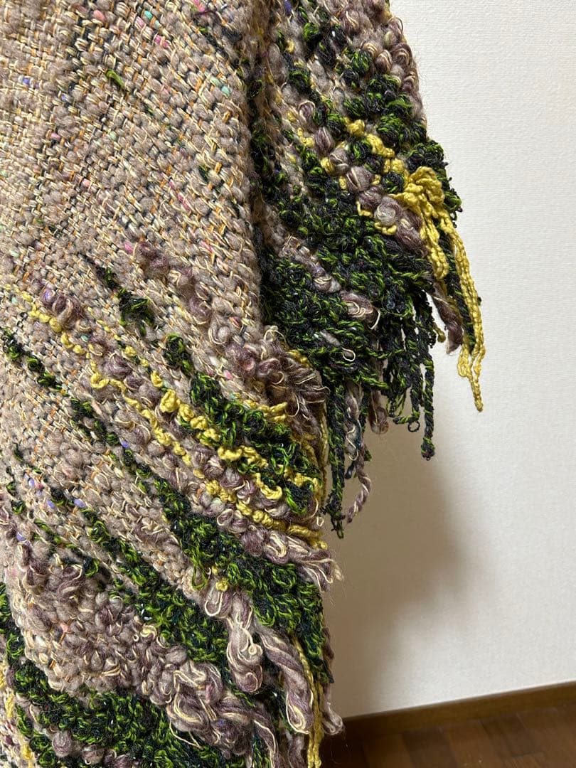 手織りマフラー、ストール　横フリンジ付き　長さ217cm 幅50cm+フリンジ