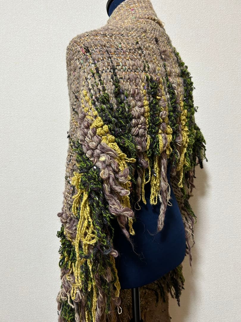 手織りマフラー、ストール　横フリンジ付き　長さ217cm 幅50cm+フリンジ