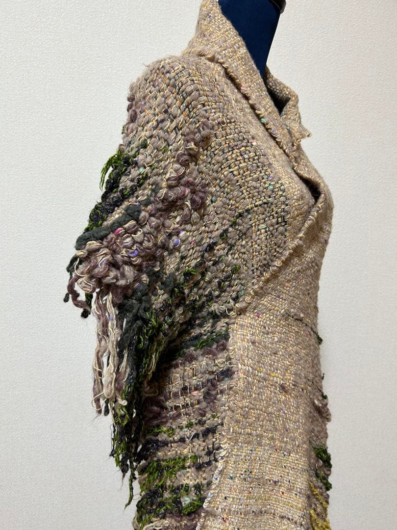 手織りマフラー、ストール　横フリンジ付き　長さ217cm 幅50cm+フリンジ